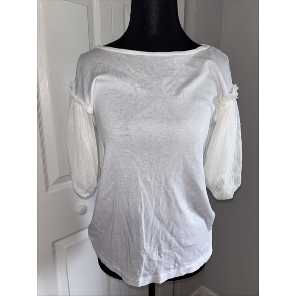 Sweaters - ANTIPAST Artisans Gift White Cotton SS Top with Sheer Puff Ruffle Sleeves S/M